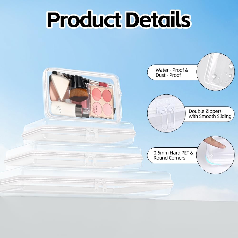 3 Pack Clear Hard Shell Zipper Case ，Clear Zipper Pouches Waterproof Makeup Organizer & Travel Toiletry Bag,Diaper Bag Organizer, Plastic Pouch for Office Home Storage(3 Small) - Image 4