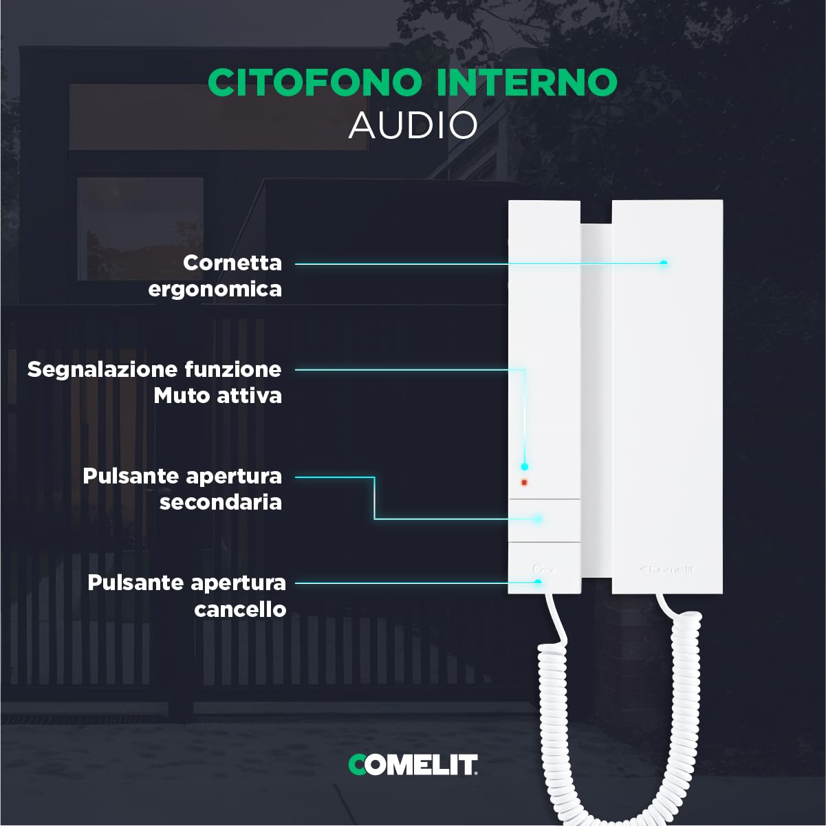 Comelit Kit Citofono 5 Fili Completo per Casa con Cornetta | Kit citofonico completo a 5 fili con cornetta, pulsante apriporta e pulsantiera resistente alla pioggia