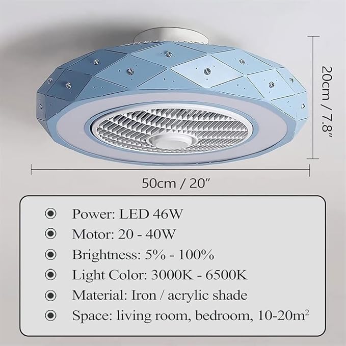 APLIQE LED 46W dimmen plafondverlichting met ventilator, moderne afstandsbediening lamp mute plafondventilator voor slaapkamer woonkamer meisje cadeau(Pink) photo 2