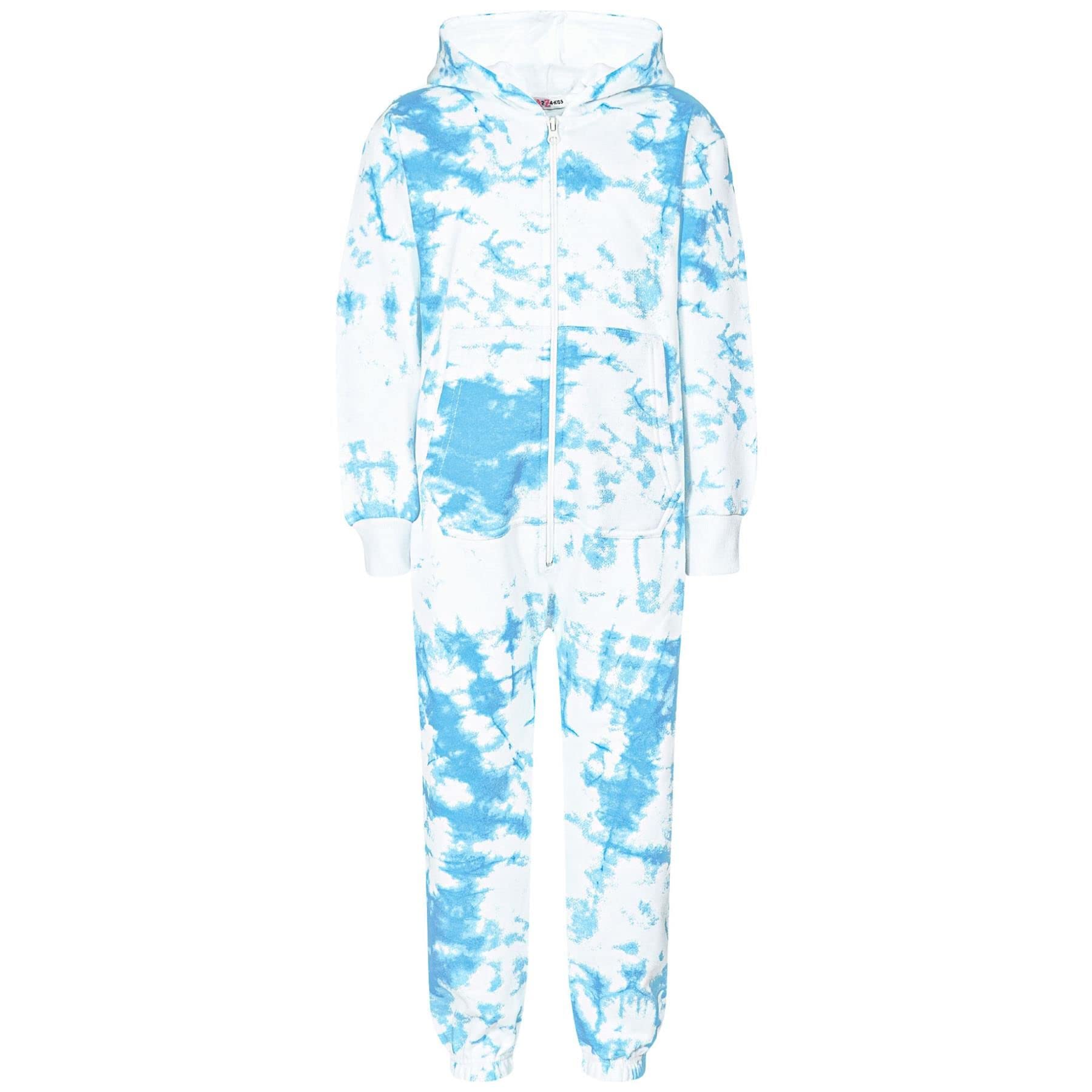 A2z 4 Kids Tie Dye Blue Children Plain Camouflage Jumpsuit Super Soft - Fleece Onesie 250 Blue._7-8