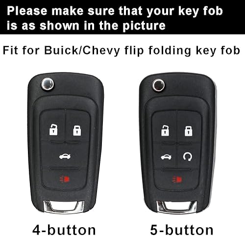 Miniatura 2 de ontto Funda para llavero de piel auténtica, compatible con Chevy para llave Buick Flip (4 botones, negro)
