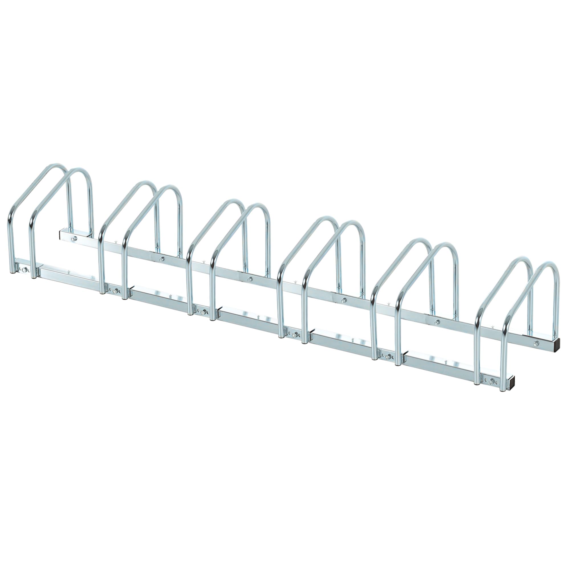 HOMCOM Rastrelliera Biciclette da Pavimento o Parete, Portabici da Terra per 6 Biciclette in Acciaio, Ruote Fino 65 mm, 179x33x27 cm, Argento