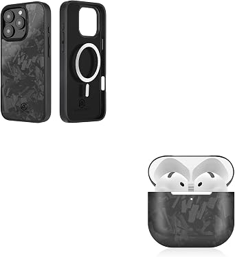 MONOCARBON Real Forged Carbon Fiber Case for iPhone 16 Pro Max+Carbon Fiber Case for Airpods 4