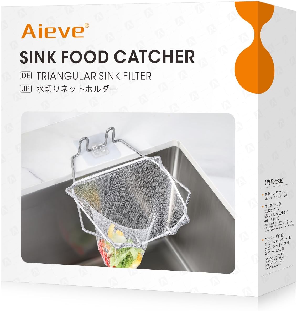 Aieve Kitchen Sink Strainer Basket, 1 Pack Foldable Sink Food Catcher and 100 Pcs