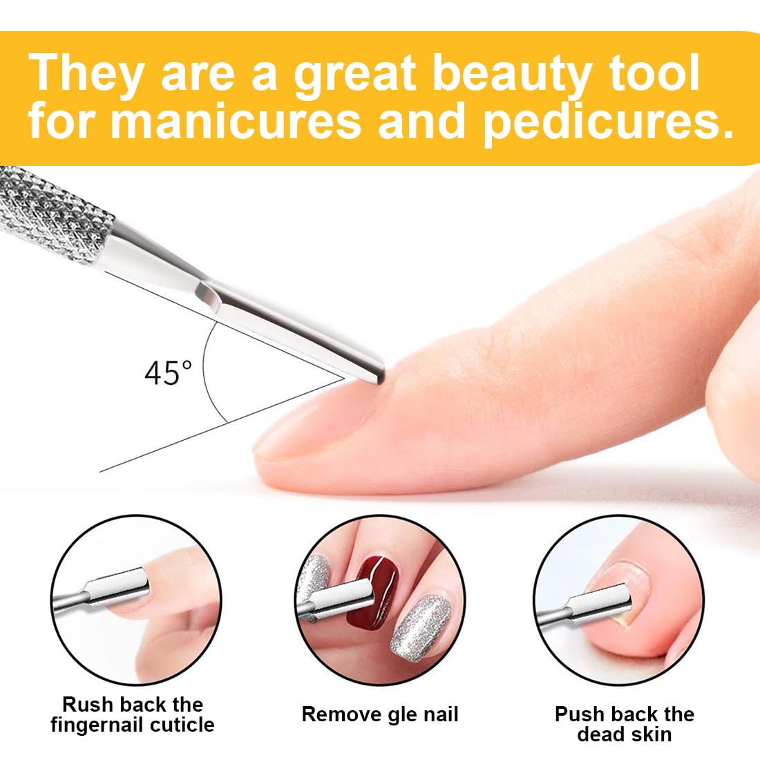 SULIUDAJI 3 Piezas Alicates para Cutícula Empujador de Cutícula Kit Cortador de Cutícula para Uñas y Uñas de los Pies con Empujador de Cutícula Plateado