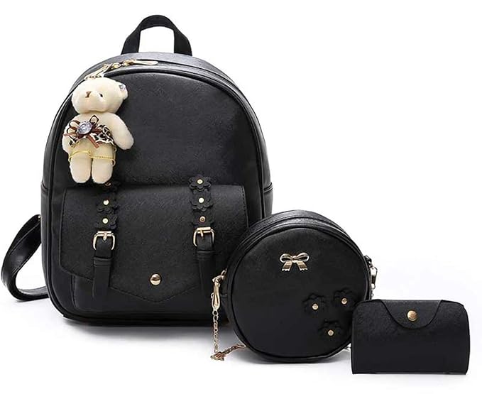 InfraMart Latest Stylish Fashion Mini Small backpack, Pouch and cute sling bag set for ladies, Women, school or college girls combo of 3 -Pcs Leather ( 5L)