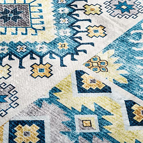 Decomall Laurie Washable Runner Rug, Moroccan Boho Long Rugs, Colorful Non Slip Carpet For Hallway Kitchen, Low Pile, 2'6"X9', Blue/Multi #TOP2