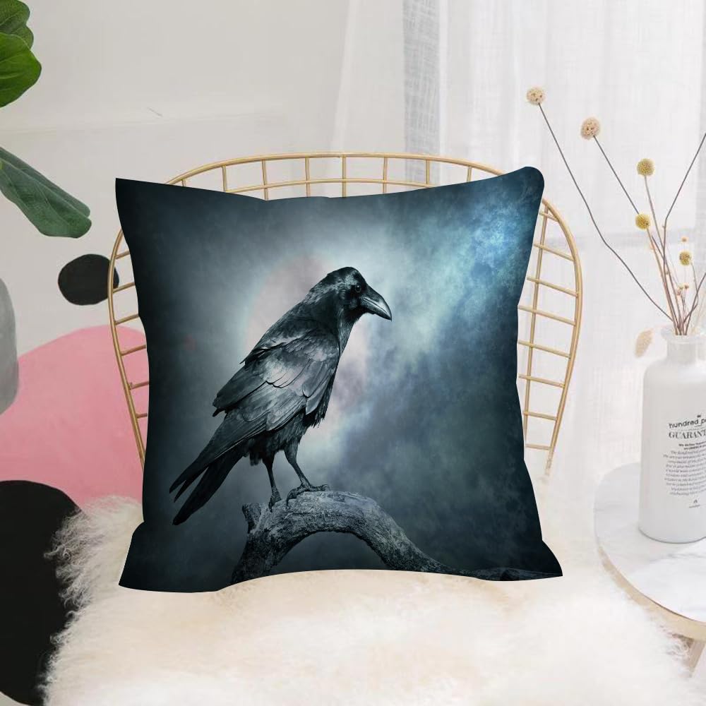 HYOSXW Cushion Cover,Throw Pillow Case Home Decorative for Living Room Bedroom Sofa Chair 16X16 Inch,Black raven in moonlight perched on tree. Scary creepy gothic setting. Cloudy n,Pillowcase 40X40cm