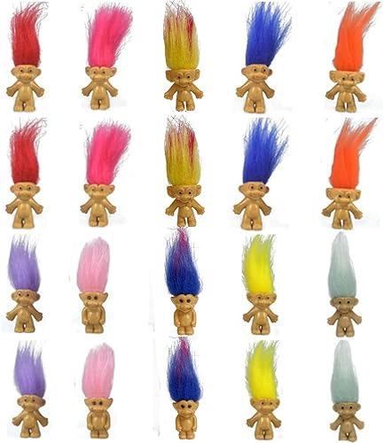 Yintlilocn 20 mini muñecos troll, de PVC vintage, mini figuras de acción de 1.2 pulgadas, decoración para tartas, cromática, adorable colección de