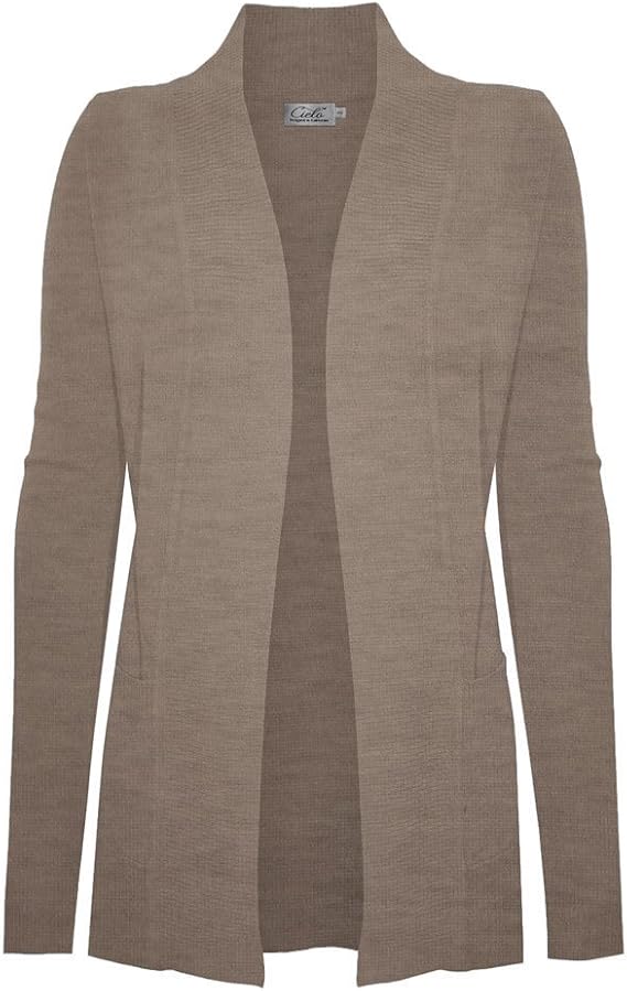 Cielo Women's Solid Basic Open Front Pockets Knit Sweater Cardigan