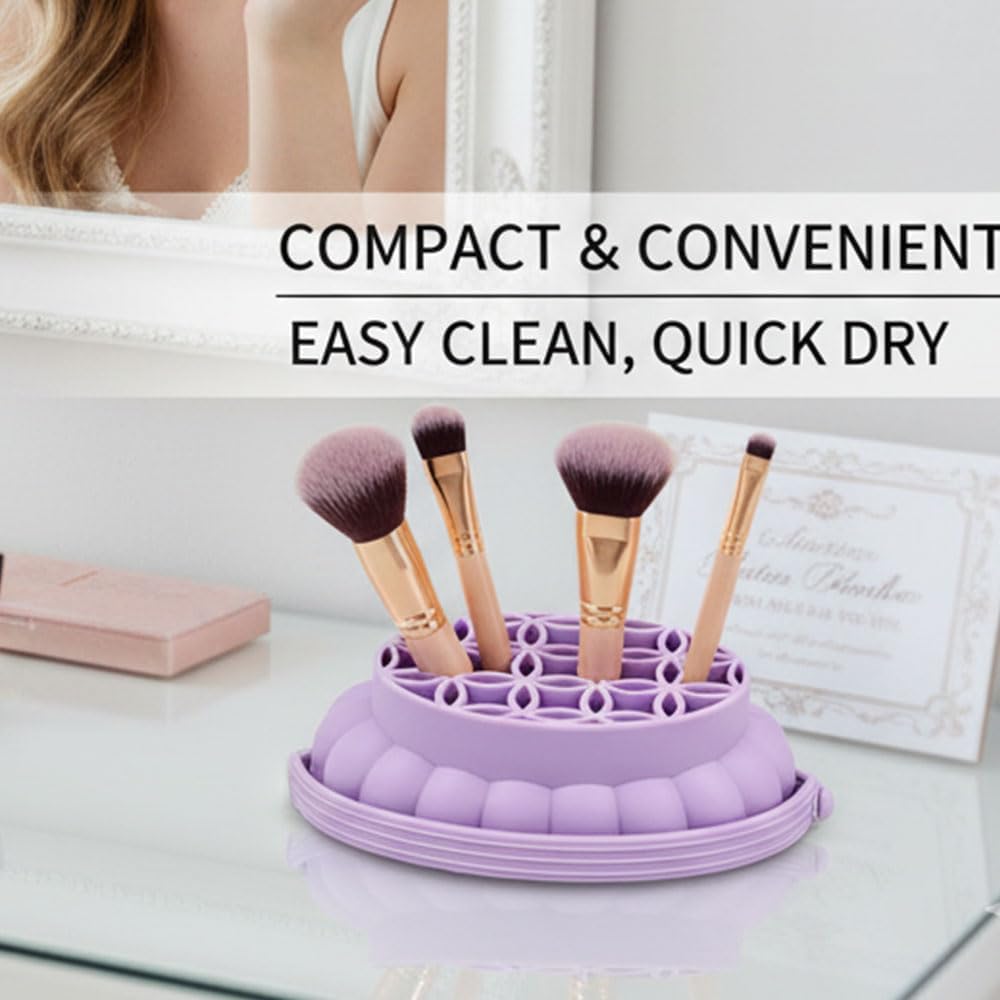 CARTZILLA 3-in-1 Silicone Makeup Brush Cleaner Bowl with Drying Holder – Portable Cosmetic Cleaning Pad with Suction Cups – Washing Bowl, Puff And Sponge Cleaning Tool, Sponge Cleaner (Purple) 1