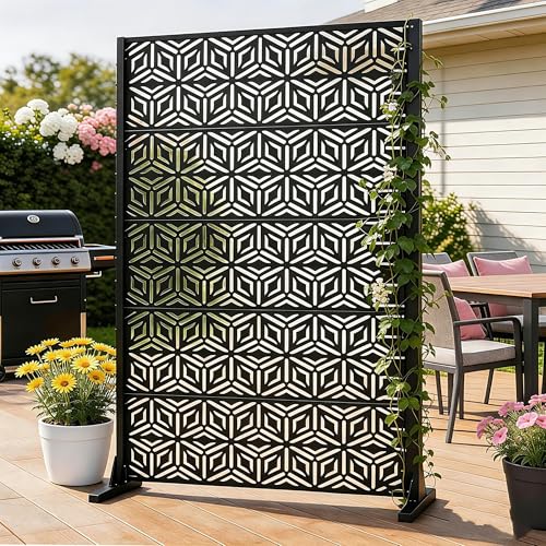 Ultym Decorative Privacy Screen Outdoor 72" H×44" W, Steel Laser Cut Snowflakes Garden Privacy Fence Panel, Weatherproof Freestanding Modern Screen Divider for Balcony Patio Deck Backyard Home