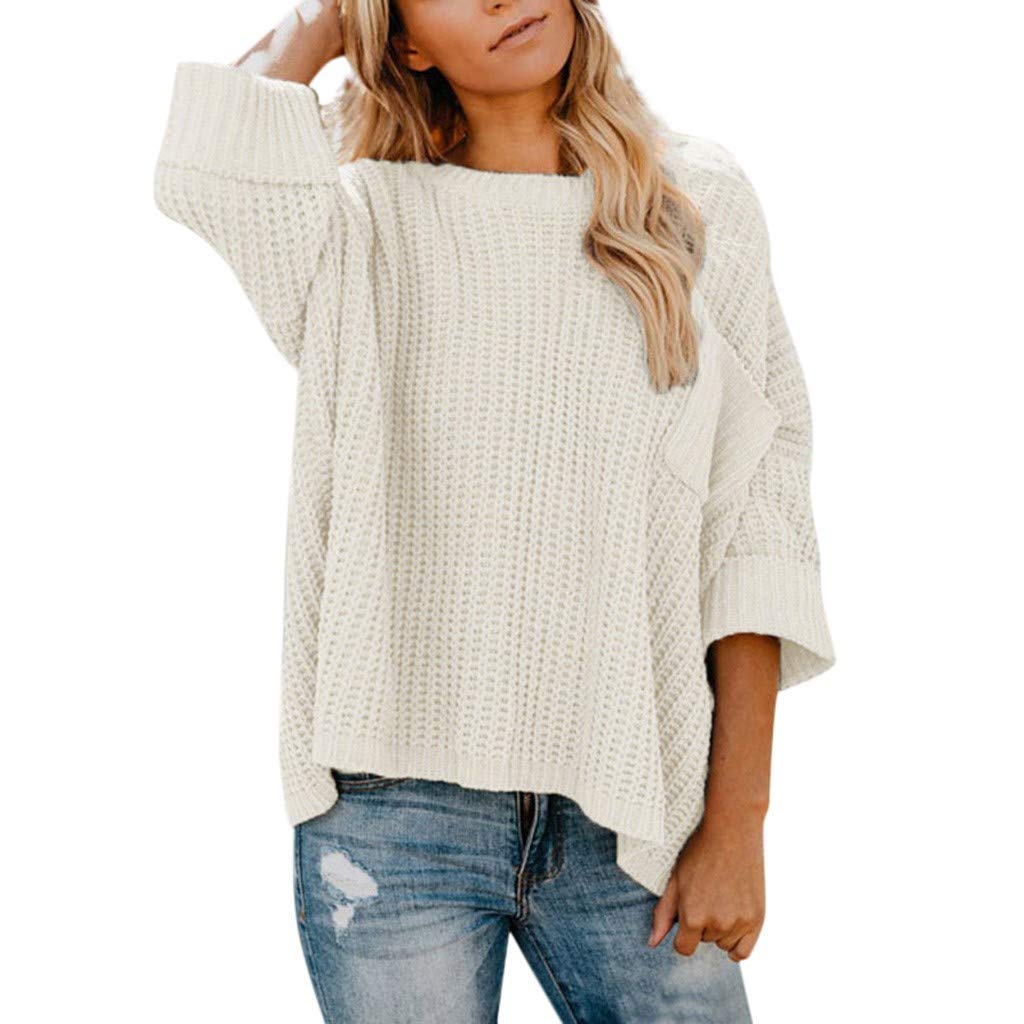 Sweater for Women's Solid Color Casual Coat Off Shoulder with Pocket Knitted Elegant Knitwear Tops
