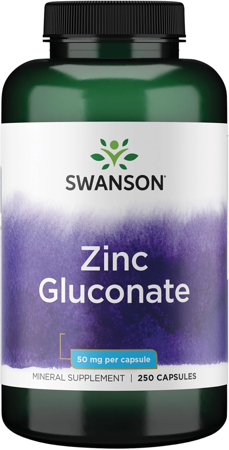 Swanson Zinc Gluconate - Mineral Supplement Promoting Prostate Health, Vision Health, & Immune Support - Gluconate Form for Optimal Absorption - (250 Capsules, 50mg Each)
