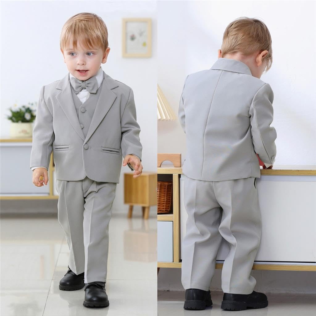 Lito Angels - Trajes para Bebe niño de Vestir Elegante Caqui, Conjunto de 5 Piezas de Traje Formal para Boda, Fiesta, Ceremonia y ocasión Especial