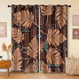 Havenix Ethno Blätter Braun Vorhänge Blickdicht Wohnzimmer Vintage Afrikanische Muster Türkis Vorhang mit ösen Gardinen 166 cm Hoch 2er Set Verdunklungsvorhänge für Schlafzimmer Fenster
