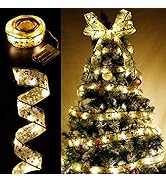 FOIMAS 33ft Christmas Ribbon Lights,100 LED Gold Ribbon String Fairy Lights for Christmas Tree Ho...