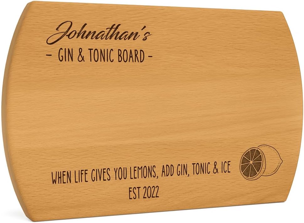 Personalized Gin And Tonic Cutting Board Christmas Gift For Cocktail Lovers Custom Name Wooden Serving Board Engraved Bar Tool Funny Holiday Present Hostess Gift Perfect Stocking Stuffer For Gin Fans
