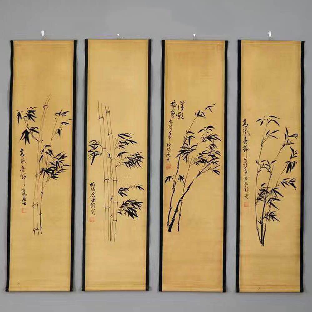 Vrfvsdasaas Multicolore Chinese Wall Art, 4Pcs/Set Bamboo Pattern Scroll Painting Decor Antique Feng Shui Hanging Paintings