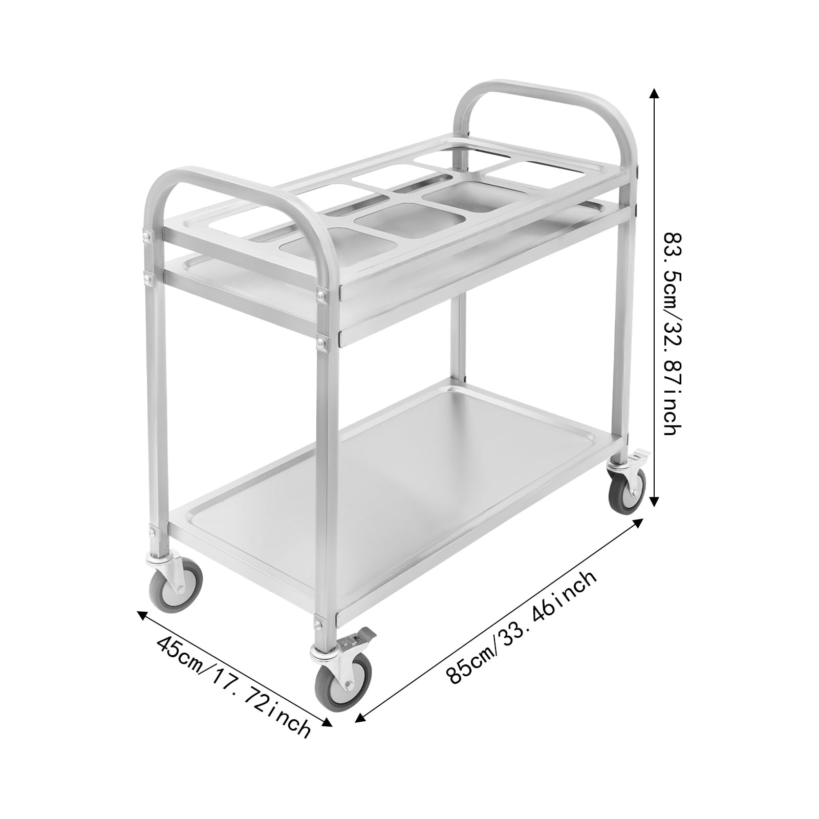 Carro de servicio de acero inoxidable 201, carro de servicio para especias, carrito de servicio con ruedas, para restaurantes, cocinas, restaurantes buffet, hoteles, 85 x 45 x 83,5 cm