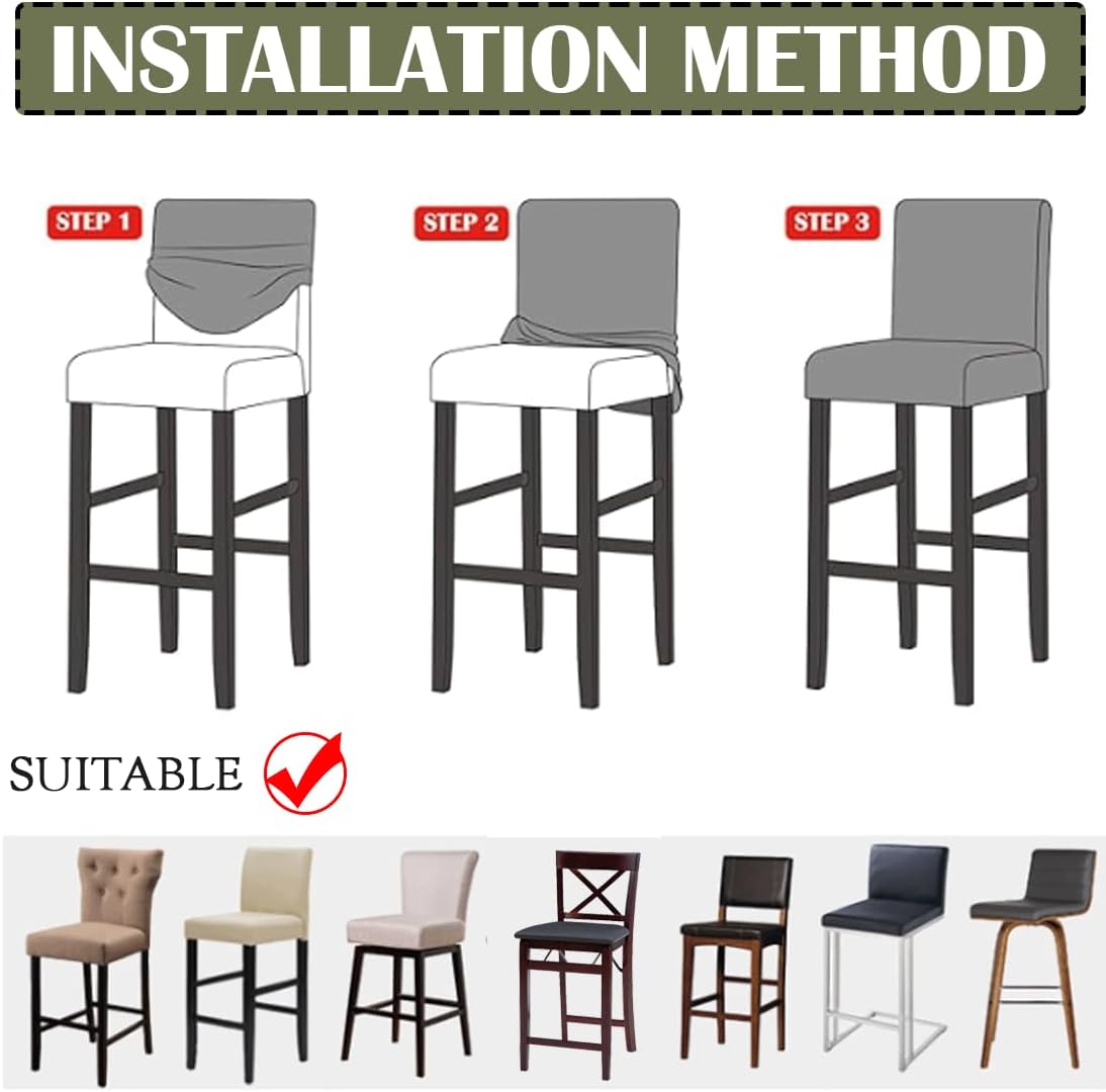 Bar Stool Covers with Back Velvet Barstool Chair Covers Slipcovers Stretch Pub Chair Cover Washable Counter Stool Cover Protector for Kitchen Dining Room Set of 4 Dark Orange