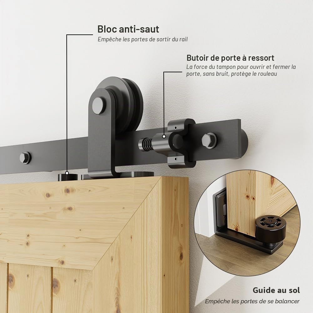 TSMST 200CM/6.6FT Quincaillerie De Porte Coulissante Kit Porte Coulissante Rail pour système de quincaillerie à célibataire porte