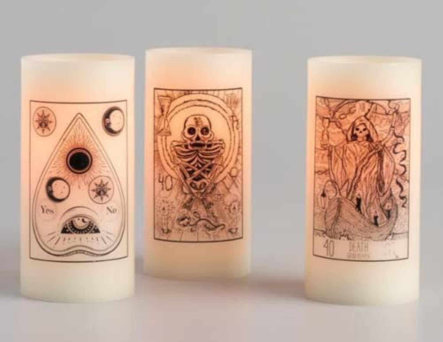 Set of 3 Tarot Cards Flameless 6" Pillar Candles