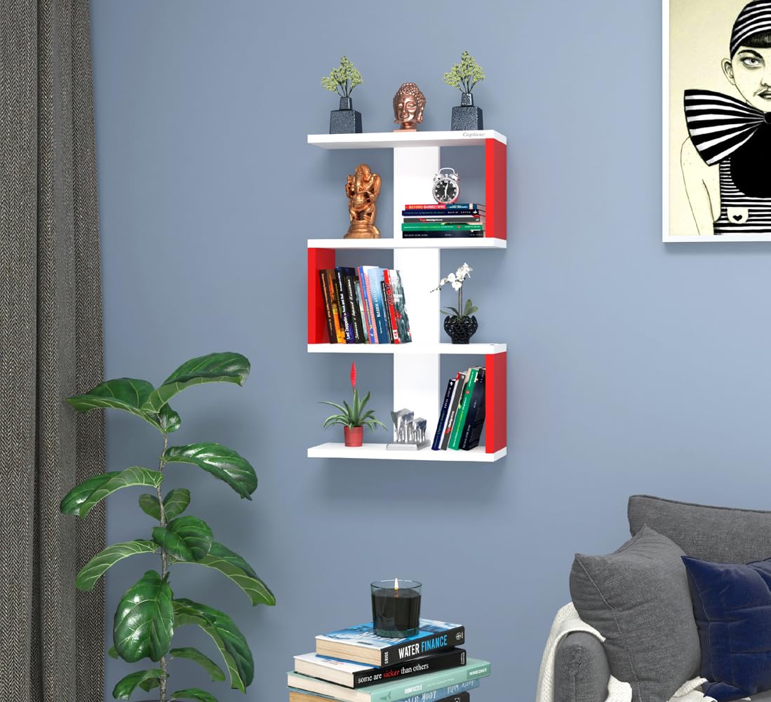 Captiver Engineered Wood Wall Mounted Home Decorative Books Shelf Tier ...