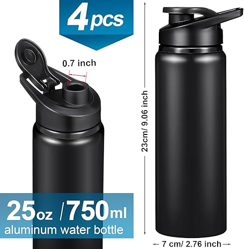Miniatura 2 de CHENGU 4 botellas de agua de aluminio de 25 onzas, botellas reutilizables de aluminio ligeras, tapa a presión, paquete múltiple de agua deportiva,