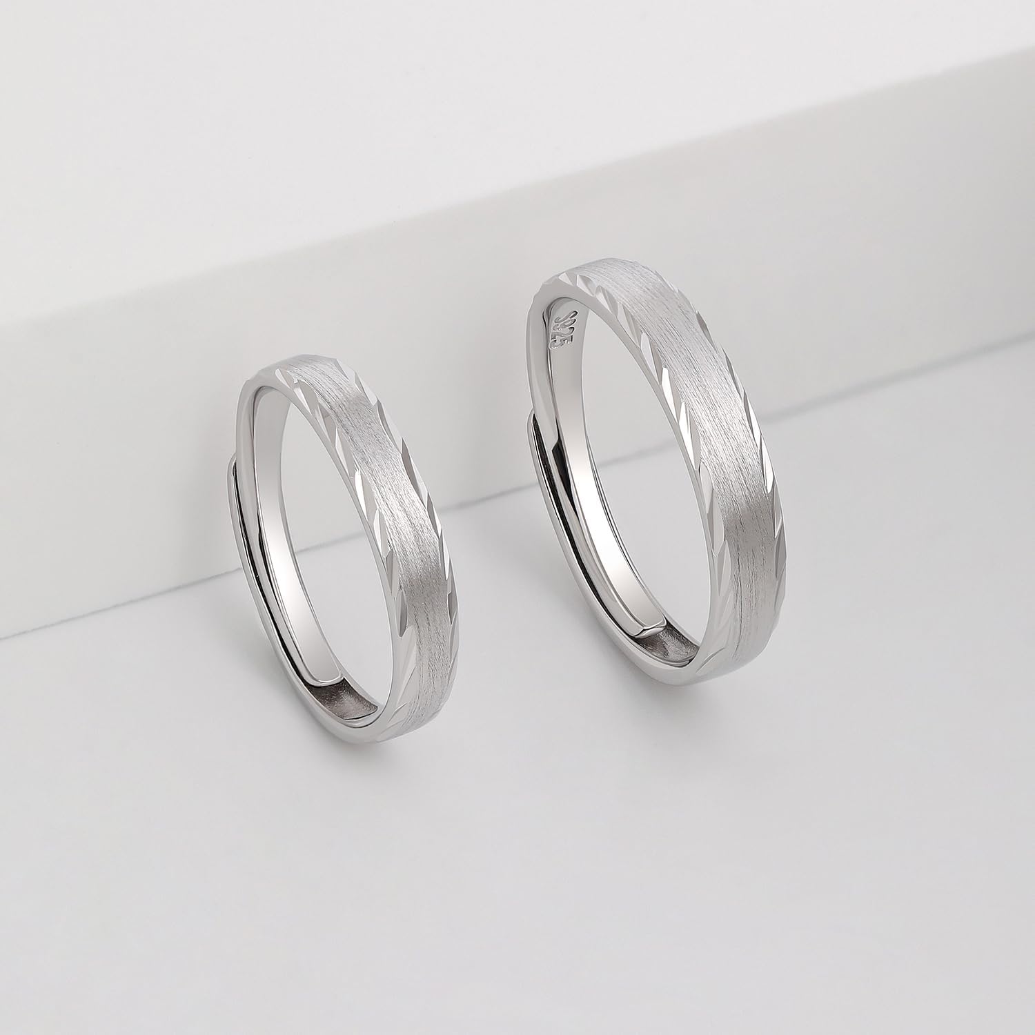 Meissa 2Pcs Couple Rings for Men and Women 925 Sterling Silver Wedding Band Matching Promise Rings Handmade Bridal Jewelry