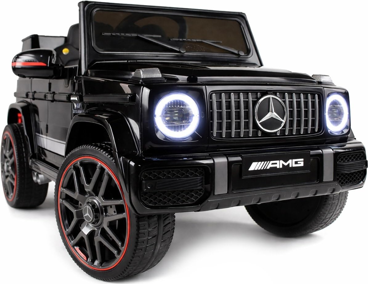Playhouse Kinder Elektroauto Mercedes G63 AMG 4x4 180 Watt, 12V 9ah !!, Ledersitz, Bluetooth, 4 Motoren, Eva Räder, Fernbedienung 2.4G, Kinderauto Kinderfahrzeug (Schwarz)