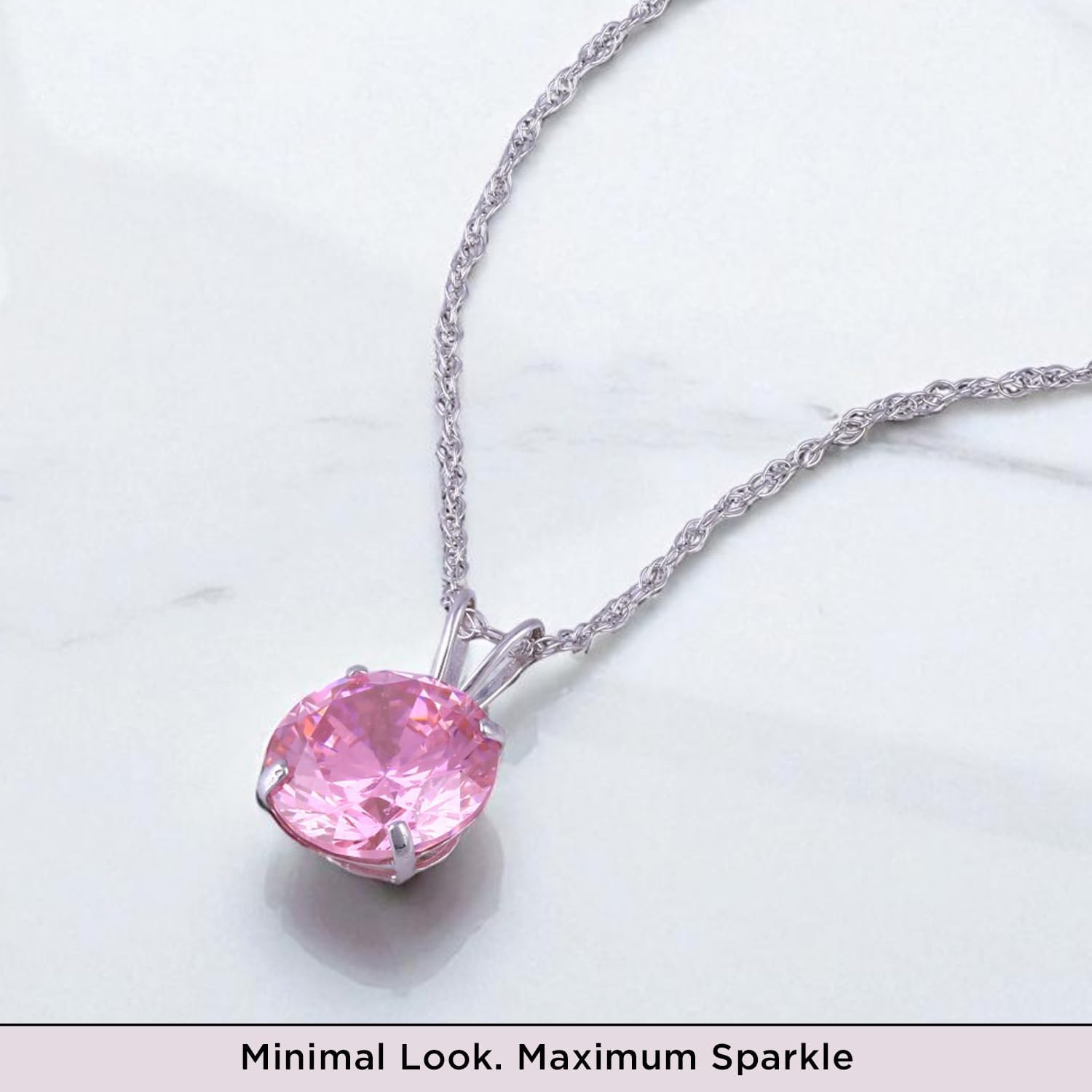 Jewelili 10K Yellow/White Gold Solitaire Pendant Necklace for Women | Dainty Round Cut Cubic Zirconia Gold Necklace | 8.0MM (2.0 CTW)| 18" Rope Chain | Birthday| Gift Box Included