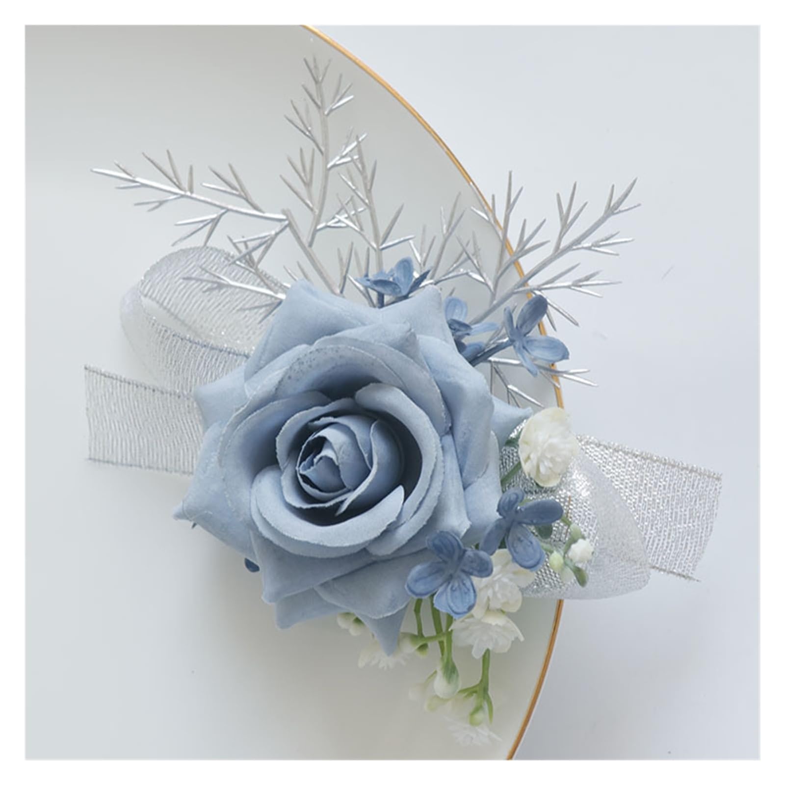 WTAXBH Corsages for Weddings Wedding Flower Bouquet Artificial Business Celebration Opening Guest Corsage Boutonniere Handed Haze Blue(A handed flower)