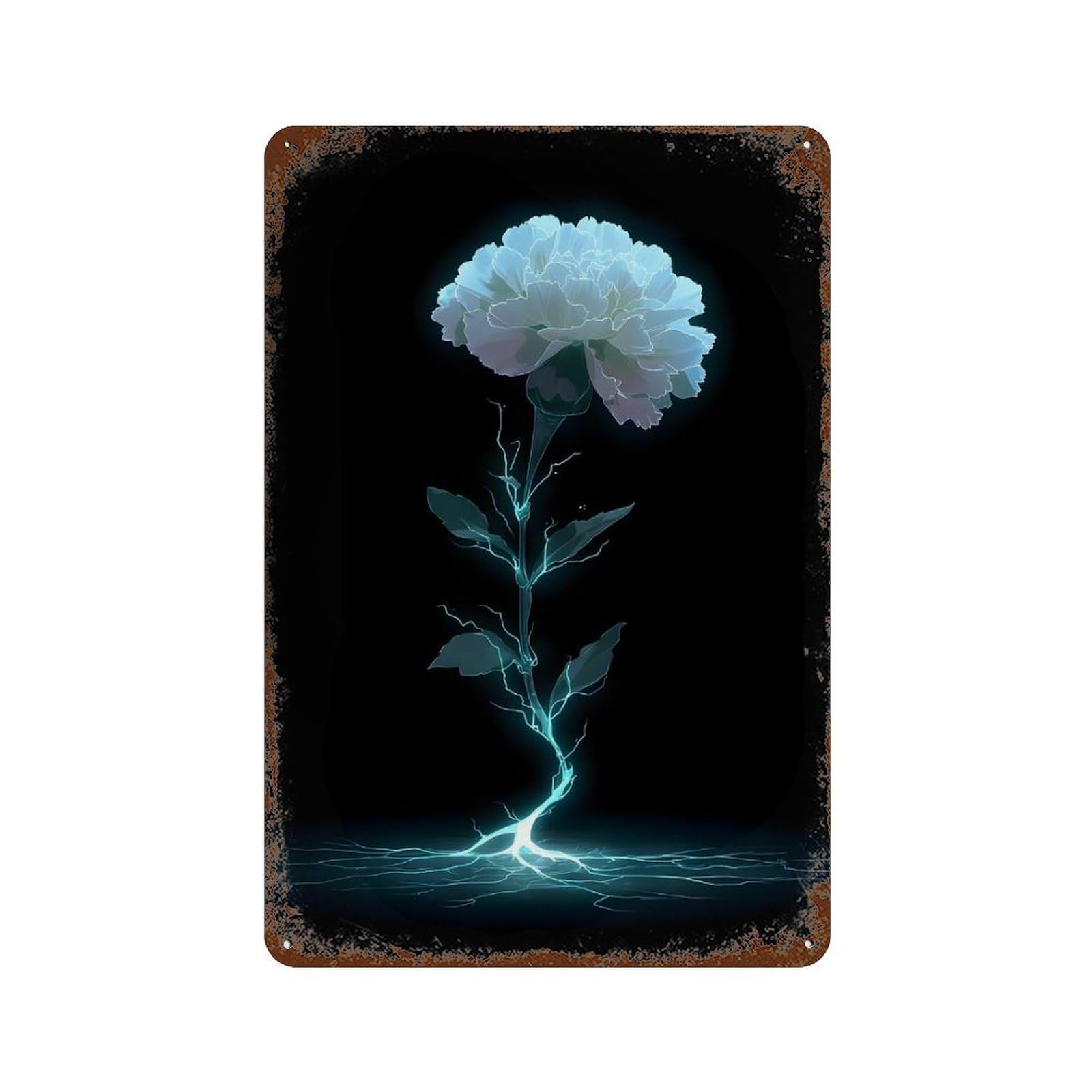 Garage Style Electric Flower on Black Background Aged Metal Wall Plaque 11.8"x7.9", Industrial Home Decor for Bar And Workshop