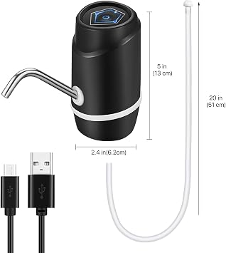 Flexzion Electric Water Pump for 5 Gallon Jug, USB Rechargeable, Black