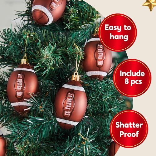 JOIEDOMI 8 Pcs Christmas Ball Ornaments, Shatterproof Football Christmas Tree Ornaments, Sports Theme Hanging Decorations, Rugby Ball Football Decor for Holiday Xmas Tree Home Party Supplies - Image 6