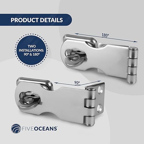 Miniatura 3 de Five Oceans Marine Door Lock Hasp Latch, Safety Lock Clasp Latch for All Doors, AISI316 Stainless Steel, 2 Positions 90 Degrees and 180 Degrees