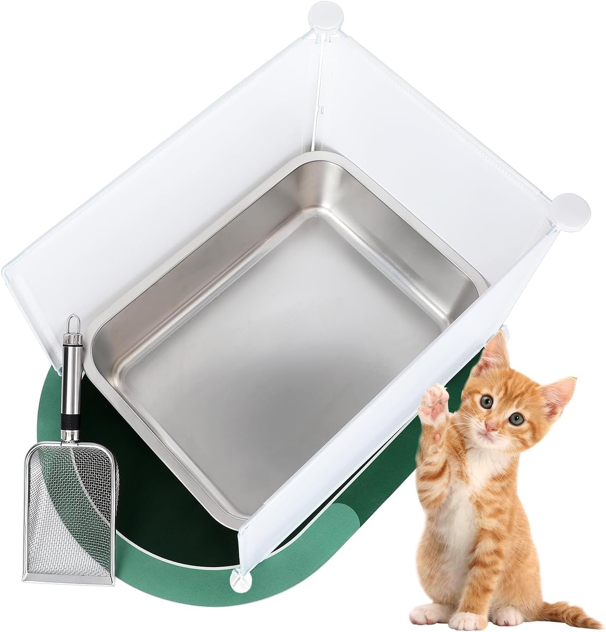 KesaPlan Stainless Steel Litter Box for Cat (15.5"x11.6"x4.1"), Metal