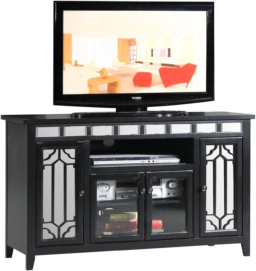 Galena Art Deco 60" Mirrored TV console in Weathered Black