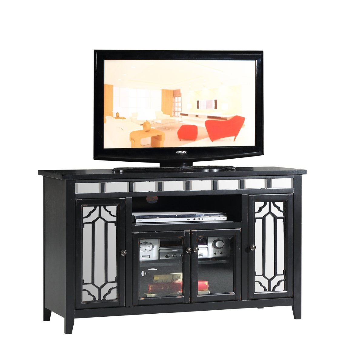 Galena Art Deco 60" Mirrored TV console in Weathered Black