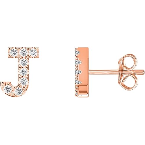 PAVOI 14K Gold Plated 925 Sterling Silver Cubic Zirconia Initial Letter Stud Earrings for Women | Simulated Diamond Alphabet Letter Earrings