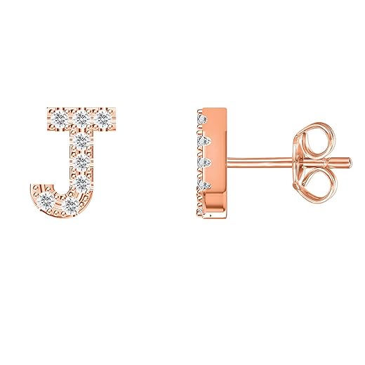 PAVOI 14K Rose Gold Plated Sterling Silver CZ Alphabet Letter Earrings | Initial Earrings for Girls | Letter J