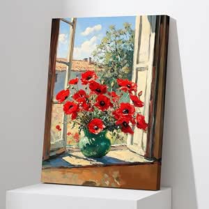 Amazon.com: PBXBJY Red Poppy Wall Art Vintage Floral Wall Decor Poppies ...