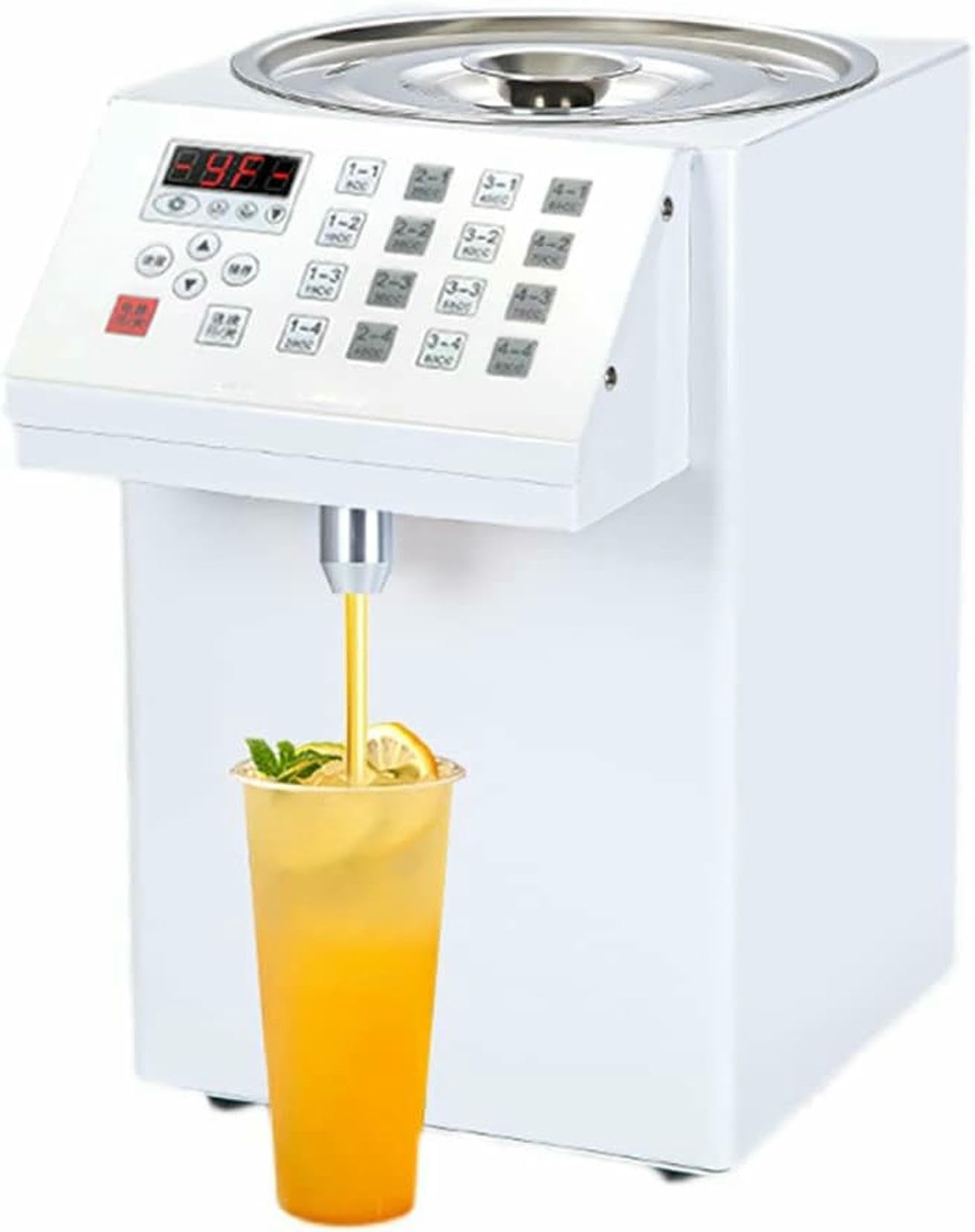 FHRKA 8L Commercial Fructose Machine, Automatic Sugar Fructose Syrup Dispenser, Smart Panel 16 Memory Buttons Fructose Quantitative Machine (White)