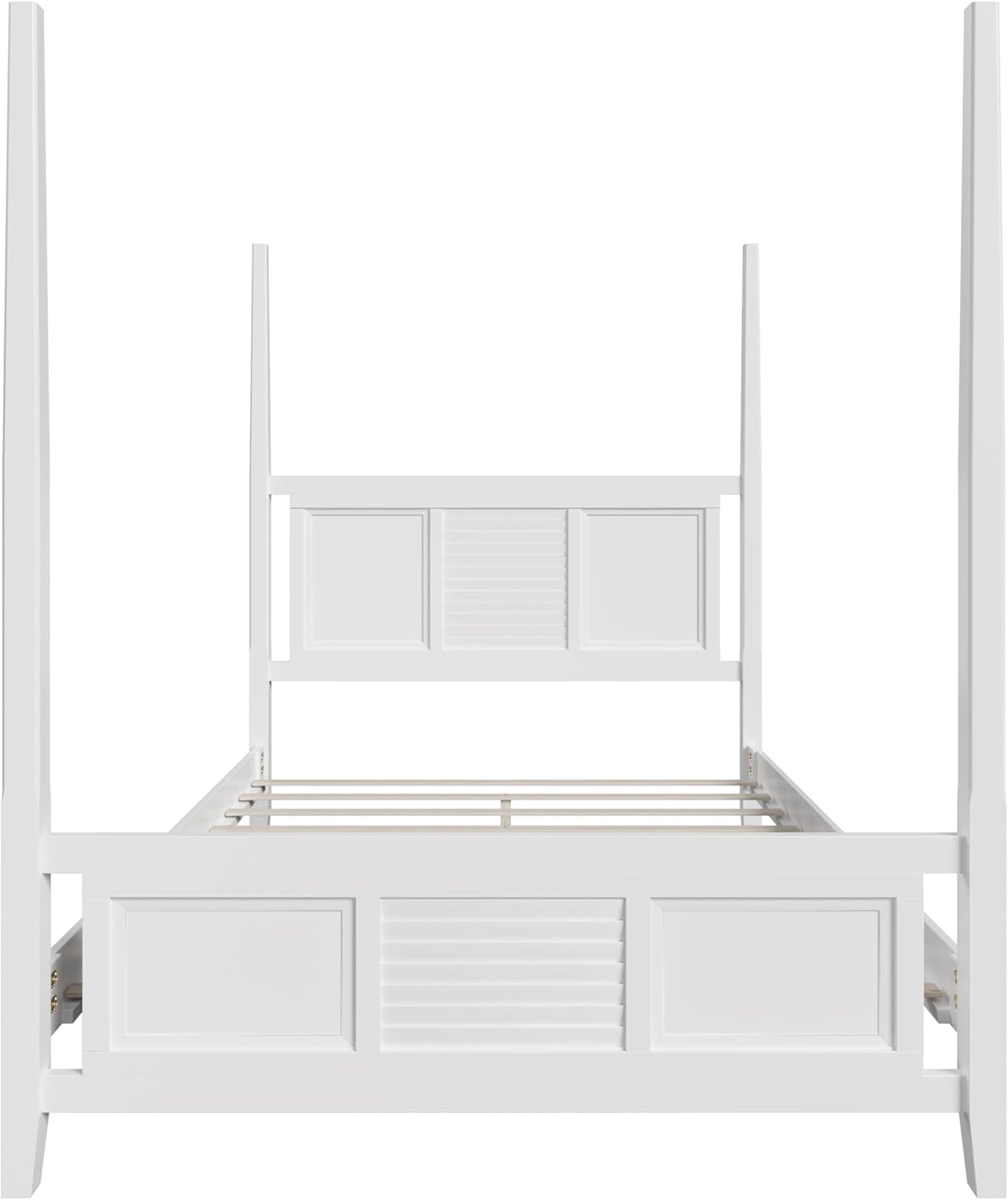 4-Poster Platform Bed Queen Size with Decorative Headboard and Footboards, Traditional Solid Wood Platform Bed Frame with Sturdy Slats Support for Bedroom Apartment (White-Trad, Queen)