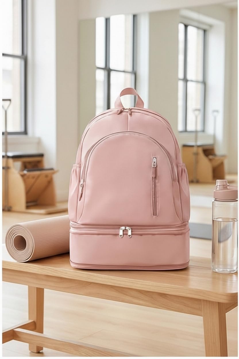 Unisex Lightweight Expandable Gym Backpack with Shoe Compartment, Waterproof Travel Bag for 14" Laptop Pink