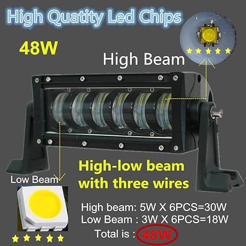Miniatura 4 de Barra de luz LED de 8 pulgadas de 48 W con haz alto y bajo LED de trabajo combinado de inundación para SUV, ATV, camión, barco (10 pulgadas de 48 W)