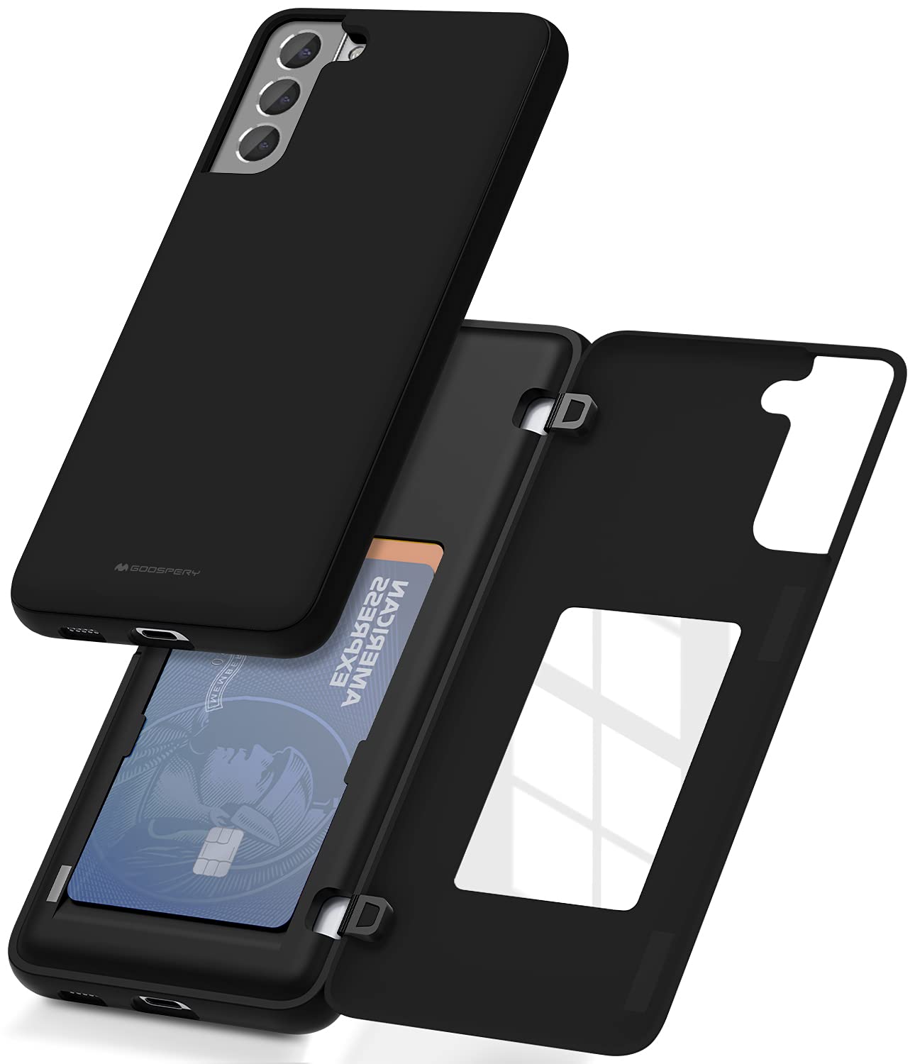 GOOSPERY for Galaxy S21 Plus 6.7"(2021) Card Holder Wallet Case, Easy Magnetic Door Closure Protective Dual Layer Bumper Sturdy Phone Back Cover with