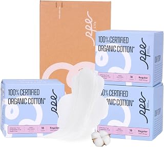 RPELife 100% Organic Cotton Pads for Women, Ultra Thin Unscented Regular Absorbency with Wings, 54ct Sanitary Napkins