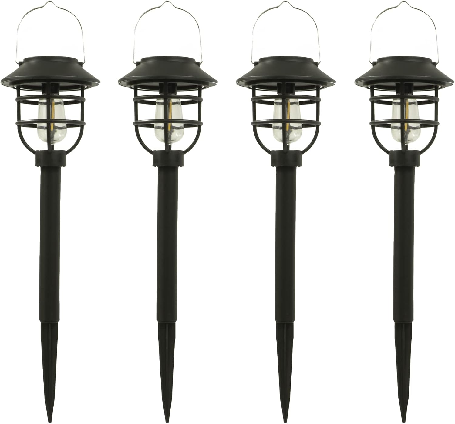 Crosslight Solar Powered Patio Light | Vintage 2 in 1 Stake and Hanging Decor for Patio, Porch, Pathway, Yard, Balcony | 8 Hour Illumination with Rechargeable Battery Included - 4 Pack